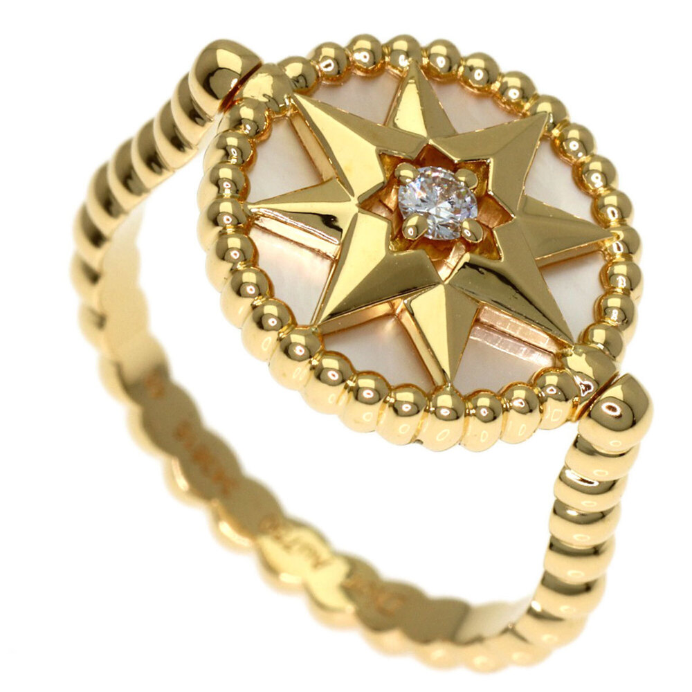 Christian Dior Dior Rose Devan White Shell Diamond Ring #48 18K Yellow Gold W...